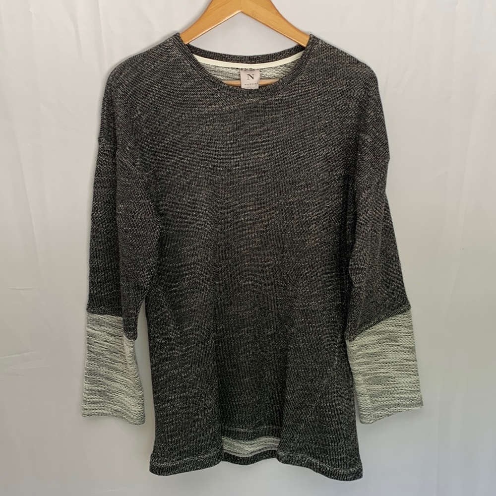 Natori Longline Long Sleeve Lounge Top Grey Black Size Medium